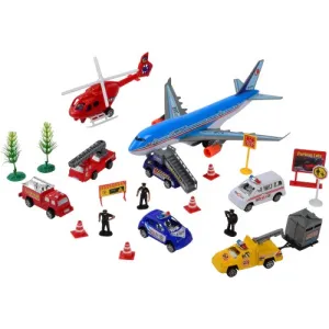24-Piece Airport Playset with Vehicles, Helicopter, Airplane & Accessories