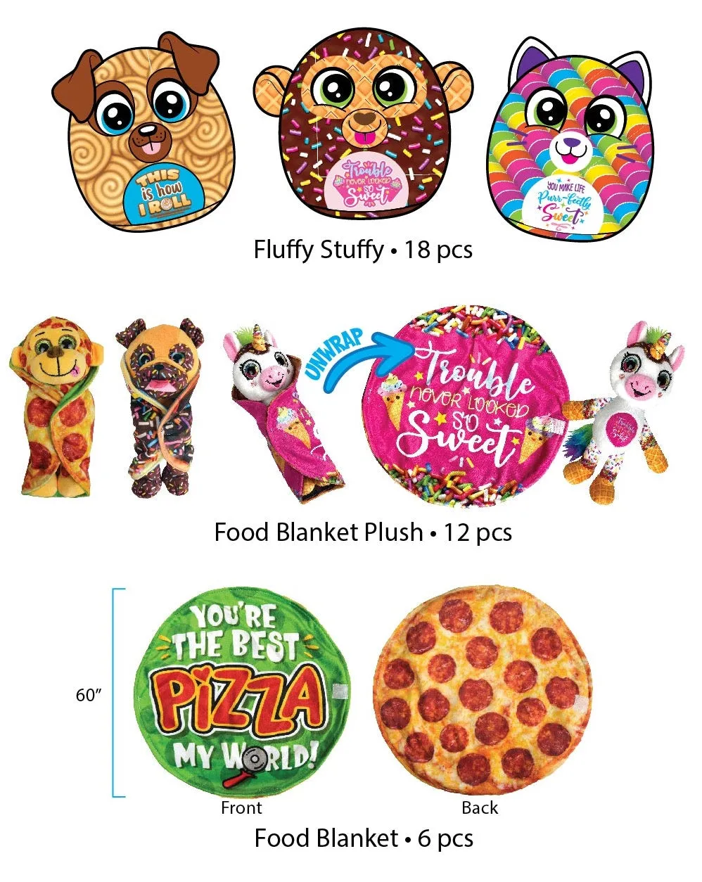 Blanket Plush Assortment Floor Display - 36 Pieces Per Retail Ready Display 88461