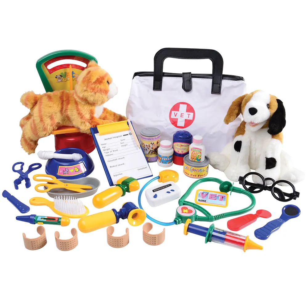 Complete Play Vet Set | 30-Piece Kit with Stethoscope, Pet Scale, Plush Dog & Cat