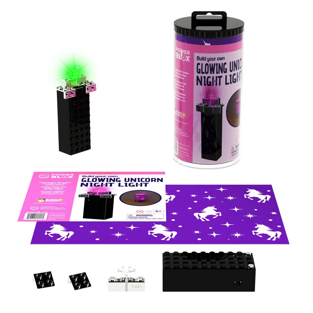 E-Blox Power Blox Unicorn Glowing Night Light - STEM Toy for Kids Ages 5 