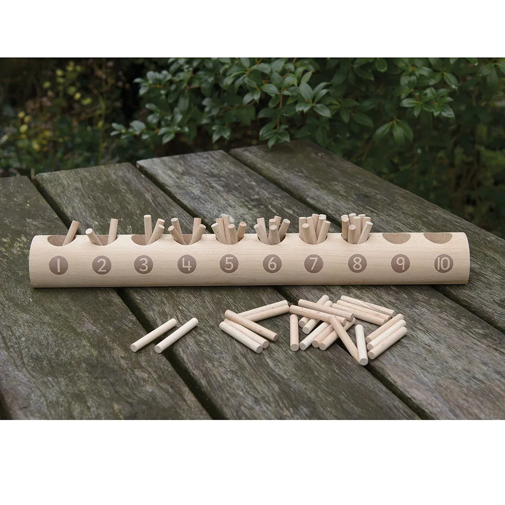 Eco-Friendly Wooden Counting Log with Sticks | Natural Early Math Toy