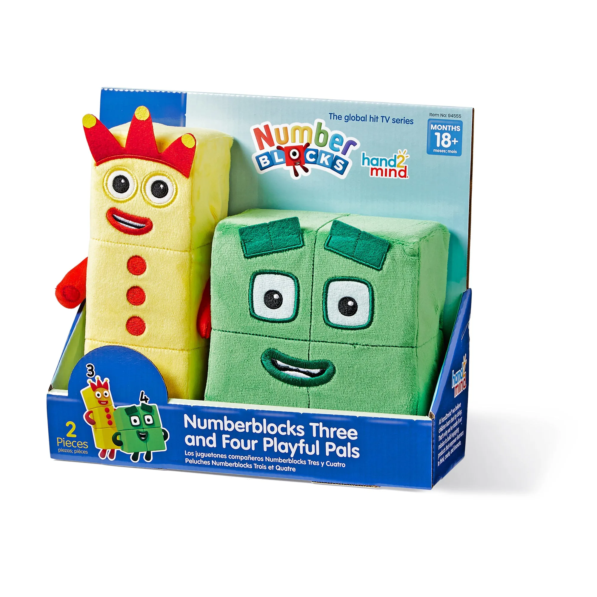 Hand2Mind Numberblocks 3 & 4 Playful Pals Plush - Yellow & Green