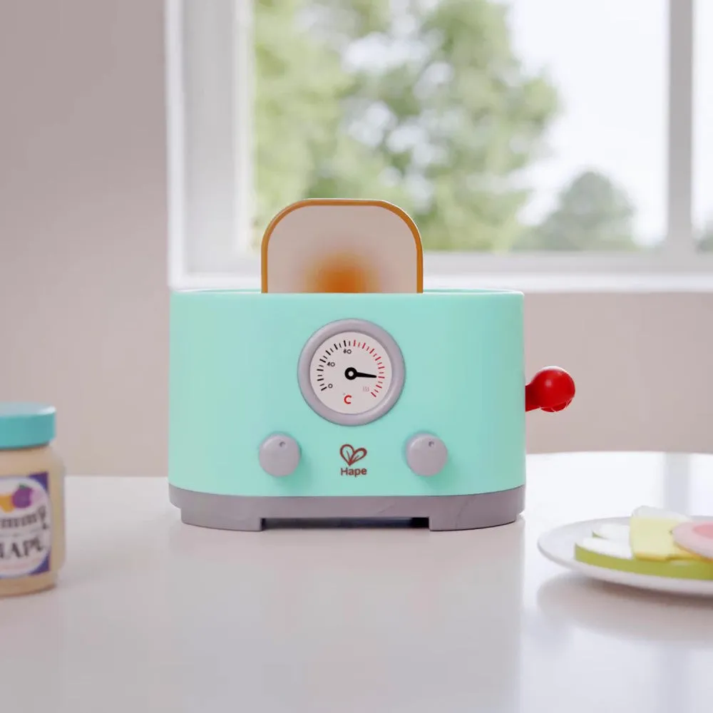 Hape 15pc Ding & Pop-Up Toaster - Teal Wooden Food Playset