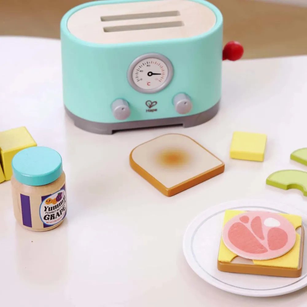 Hape 15pc Ding & Pop-Up Toaster - Teal Wooden Food Playset