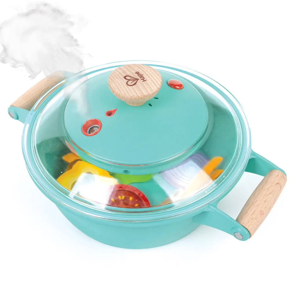 Hape Little Chef Teal Wooden Kitchen Playset - 9pc Cooking & Steam Set