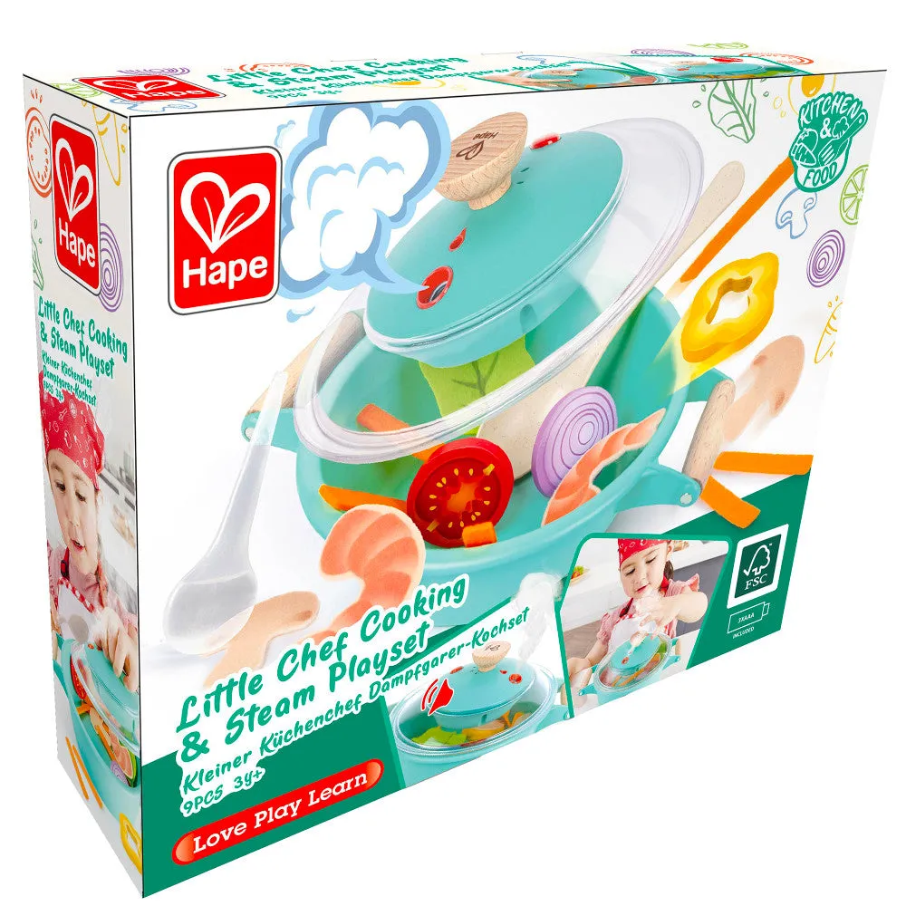 Hape Little Chef Teal Wooden Kitchen Playset - 9pc Cooking & Steam Set