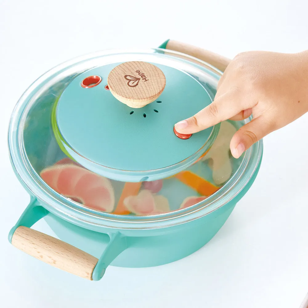 Hape Little Chef Teal Wooden Kitchen Playset - 9pc Cooking & Steam Set