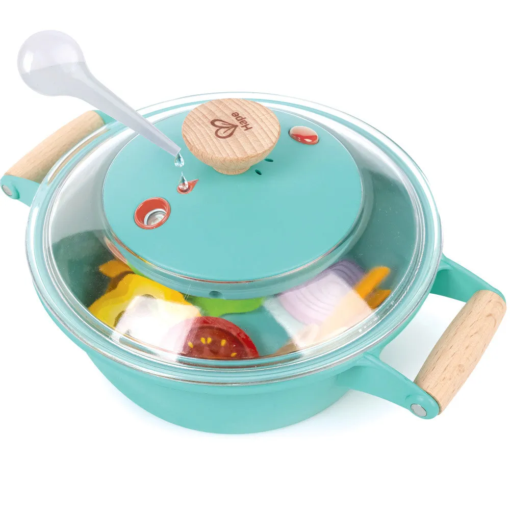 Hape Little Chef Teal Wooden Kitchen Playset - 9pc Cooking & Steam Set