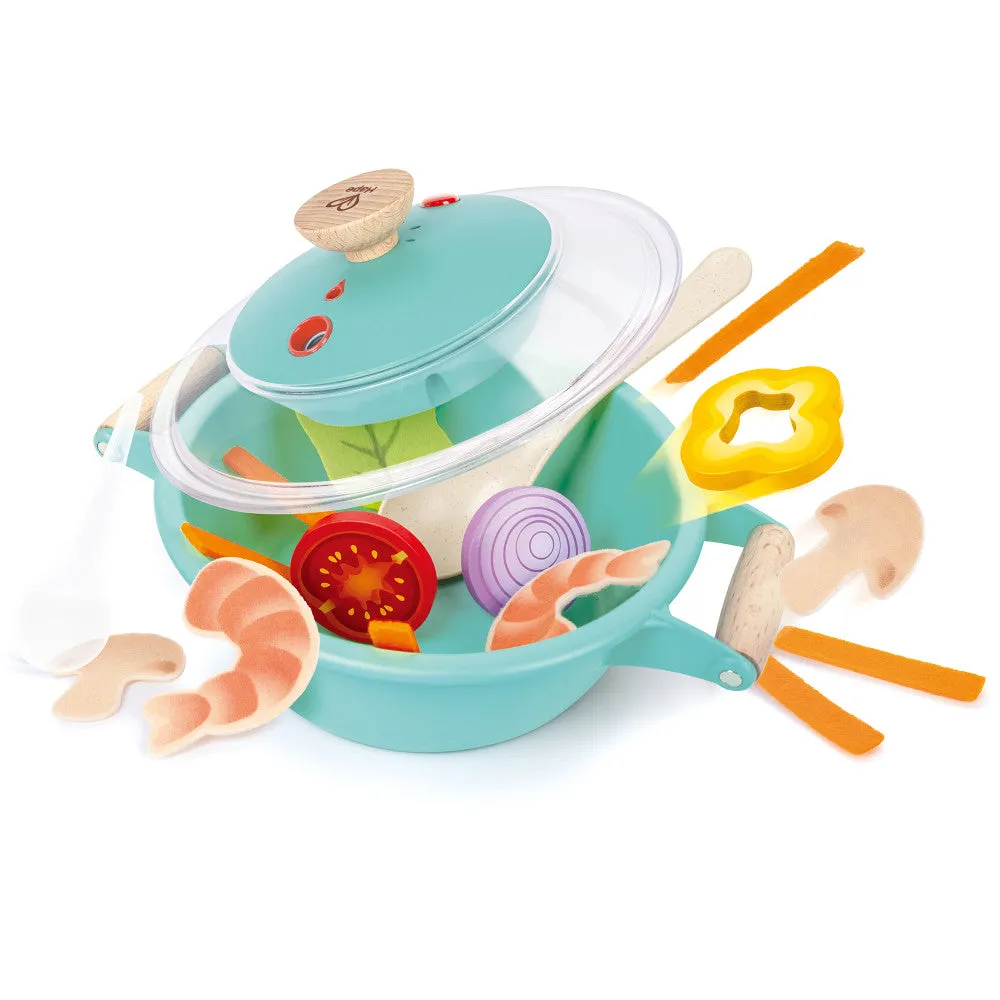 Hape Little Chef Teal Wooden Kitchen Playset - 9pc Cooking & Steam Set
