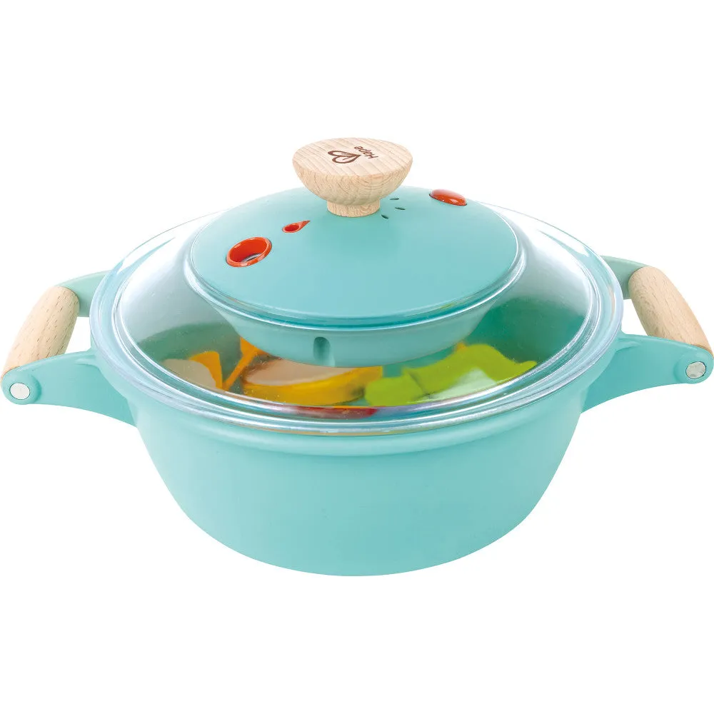 Hape Little Chef Teal Wooden Kitchen Playset - 9pc Cooking & Steam Set