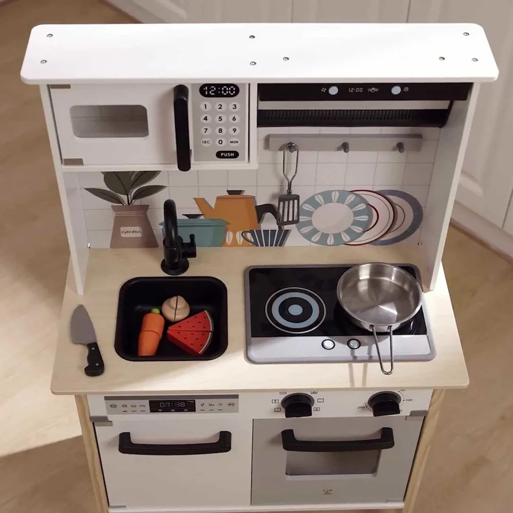 Hape Modern Smart Kitchen Playset - Interactive White 12pc Set with Lights and Sounds