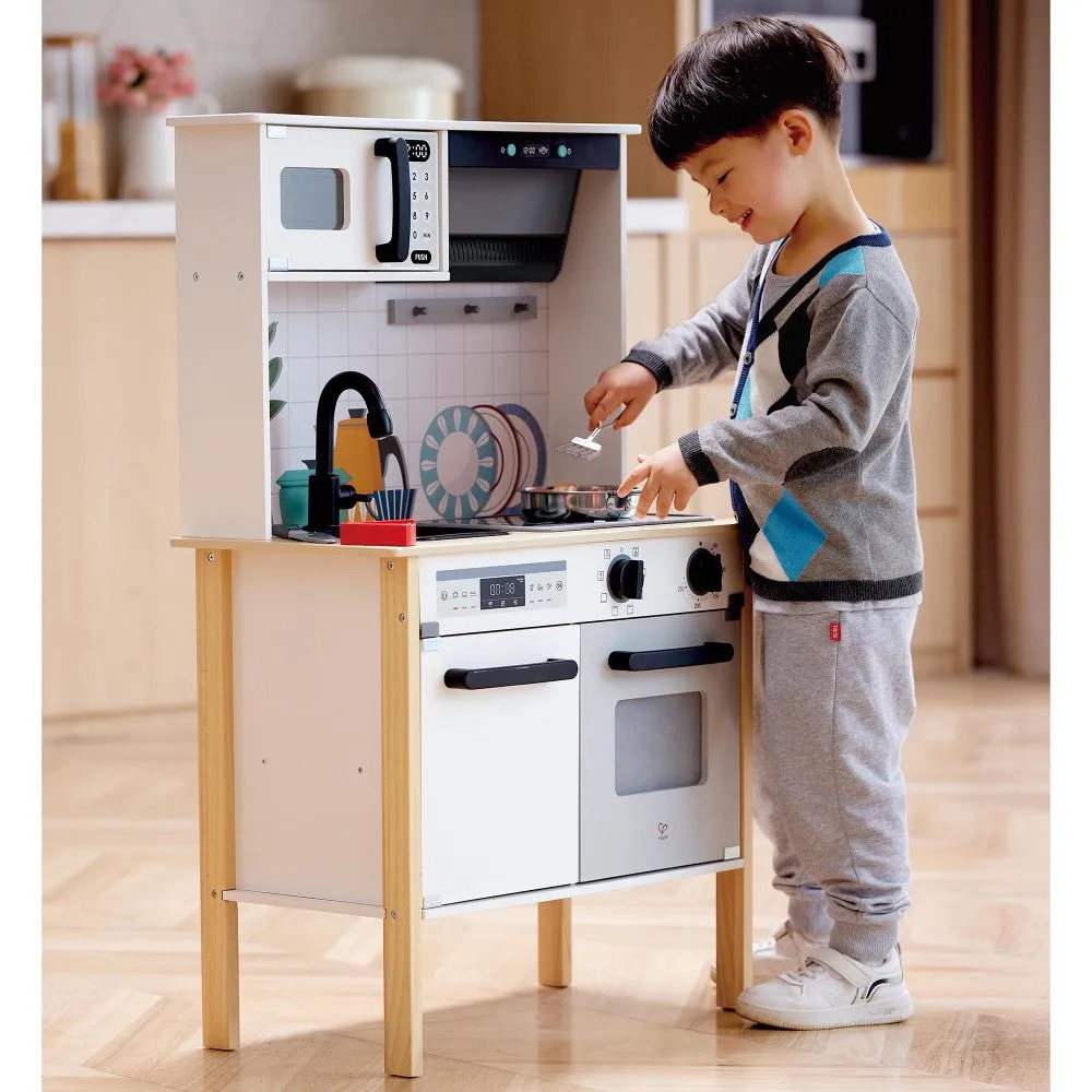 Hape Modern Smart Kitchen Playset - Interactive White 12pc Set with Lights and Sounds