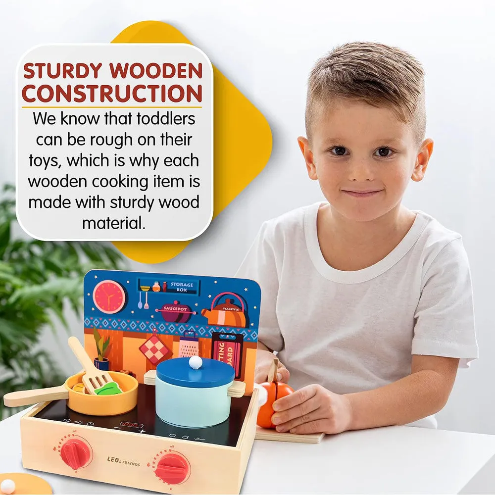 LEO & FRIENDS 2-In-1 Wooden Mini Kitchen Playset - 15pcs