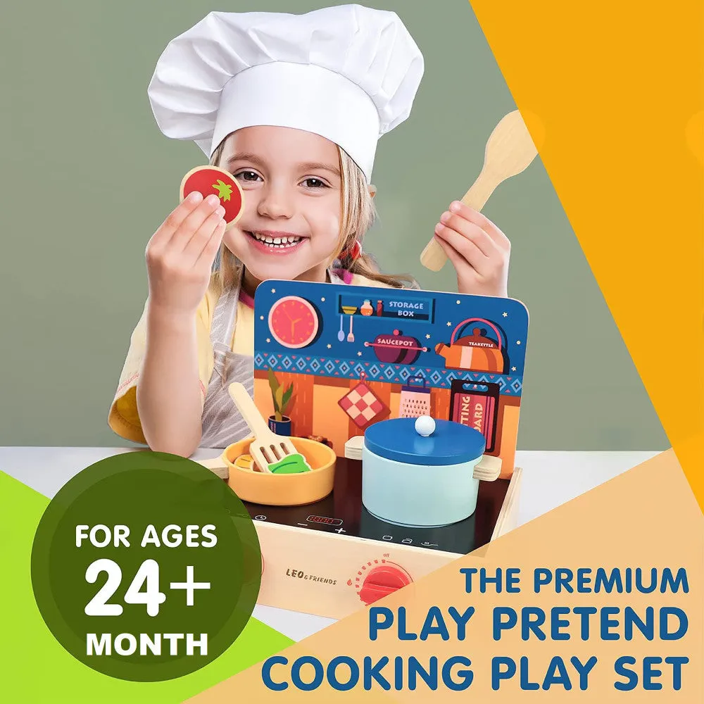 LEO & FRIENDS 2-In-1 Wooden Mini Kitchen Playset - 15pcs
