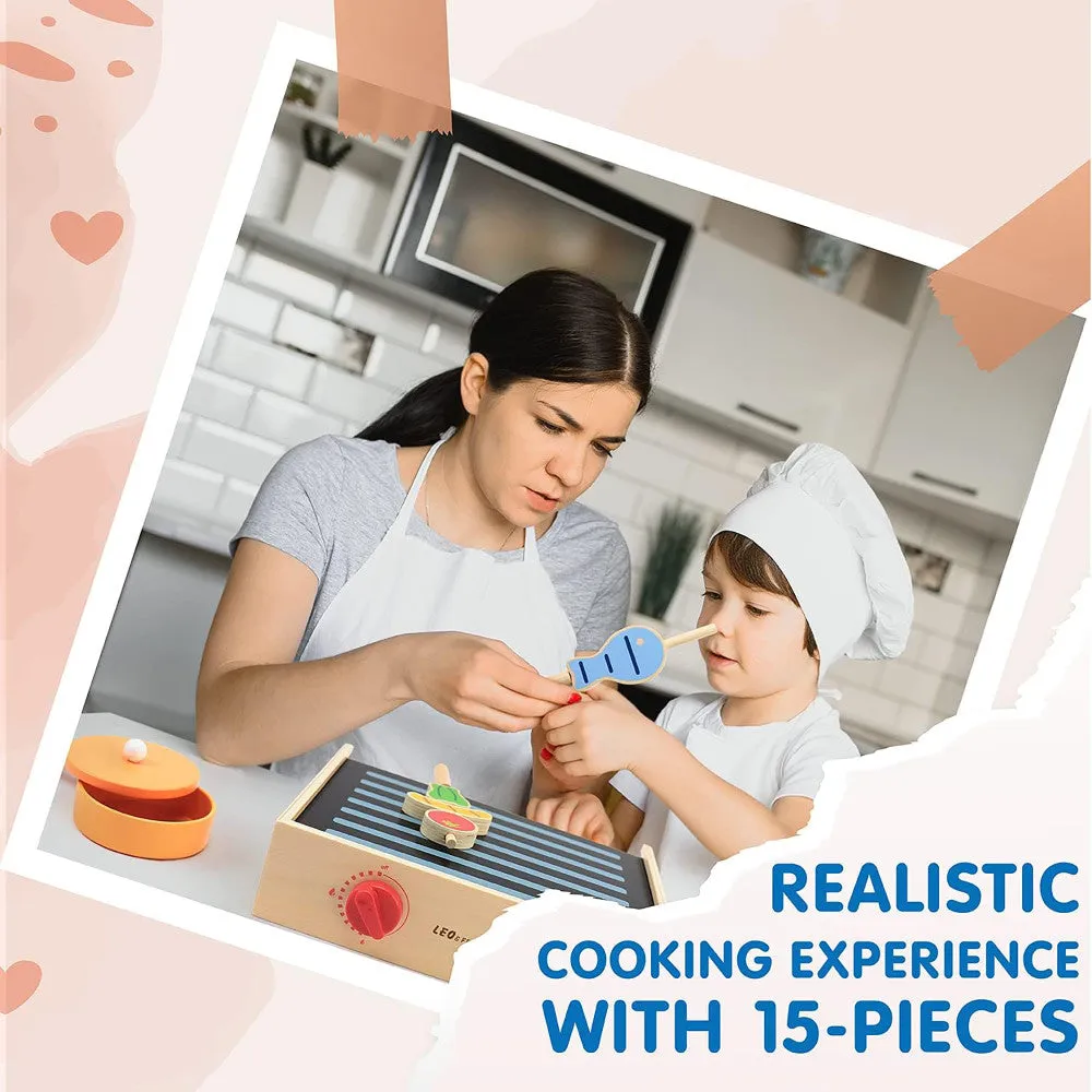 LEO & FRIENDS 2-In-1 Wooden Mini Kitchen Playset - 15pcs