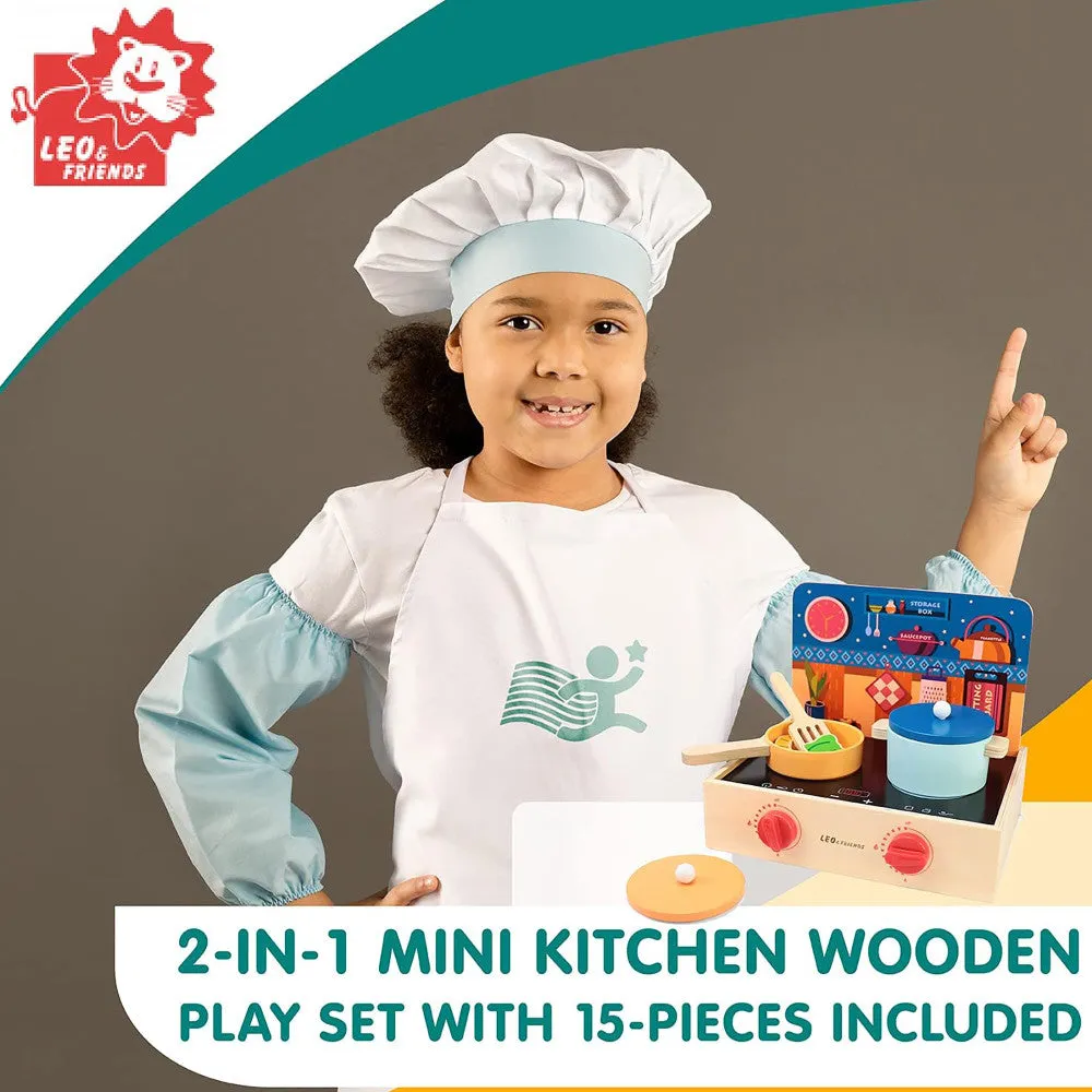 LEO & FRIENDS 2-In-1 Wooden Mini Kitchen Playset - 15pcs