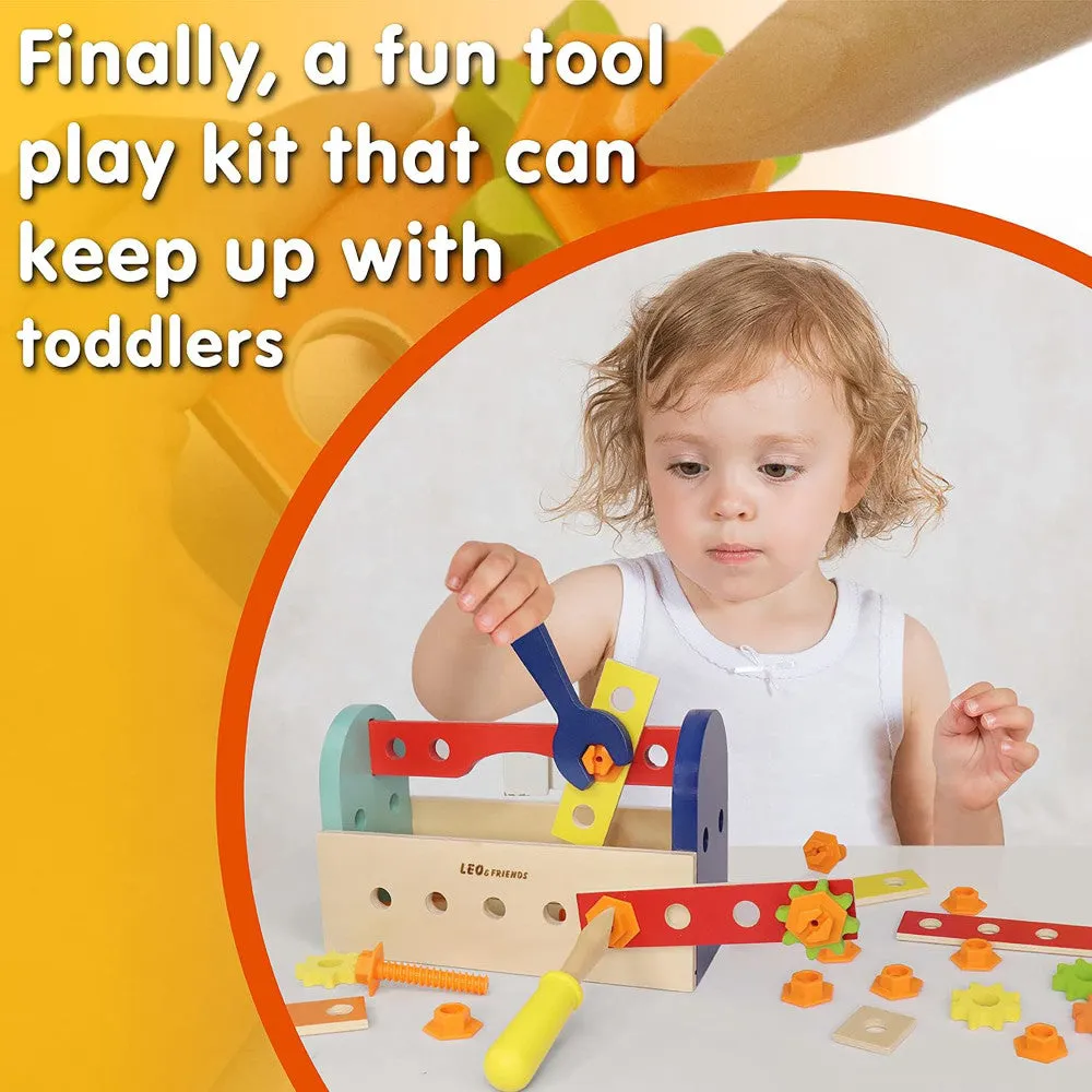 LEO & FRIENDS 28-Piece Wooden Tool Box Playset