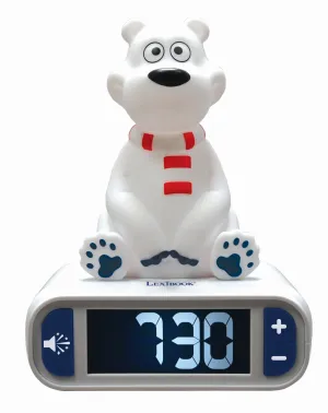 Lexibook Polar Bear Digital Alarm Clock with 3D Night Light - White