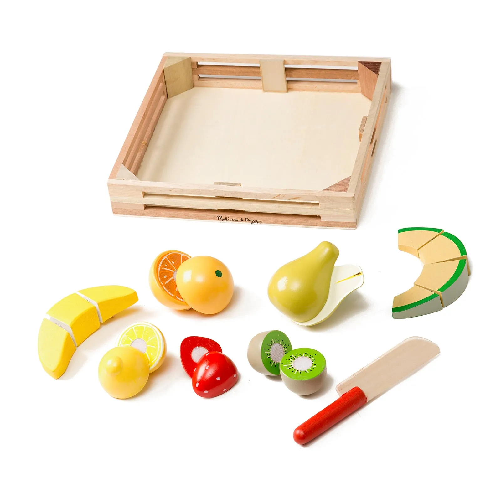 Melissa & Doug 17-Piece Wooden Cutting Fruit Set – Play Food Kitchen Accessory