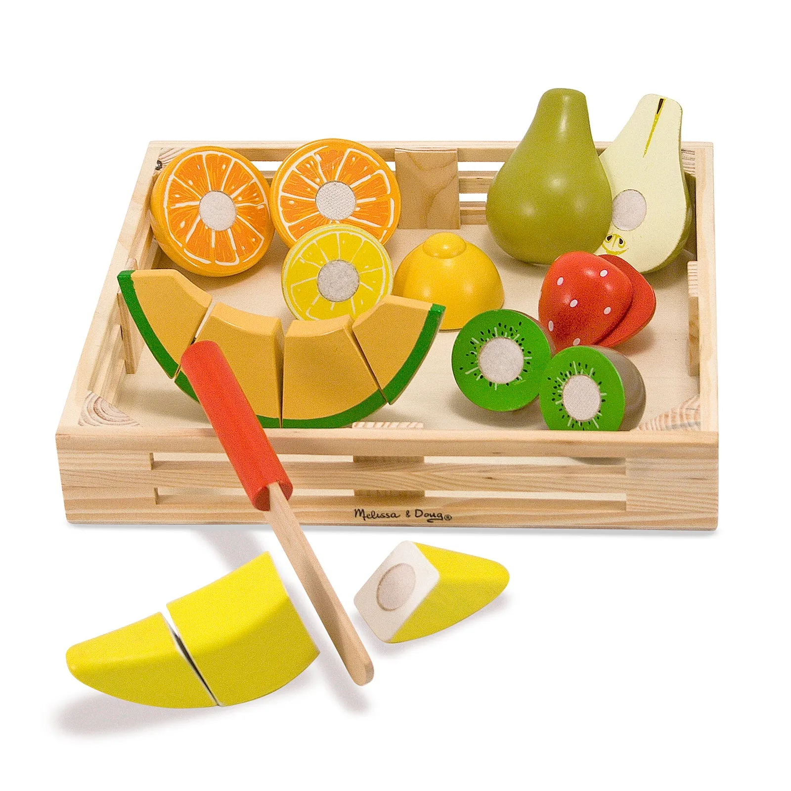 Melissa & Doug 17-Piece Wooden Cutting Fruit Set – Play Food Kitchen Accessory