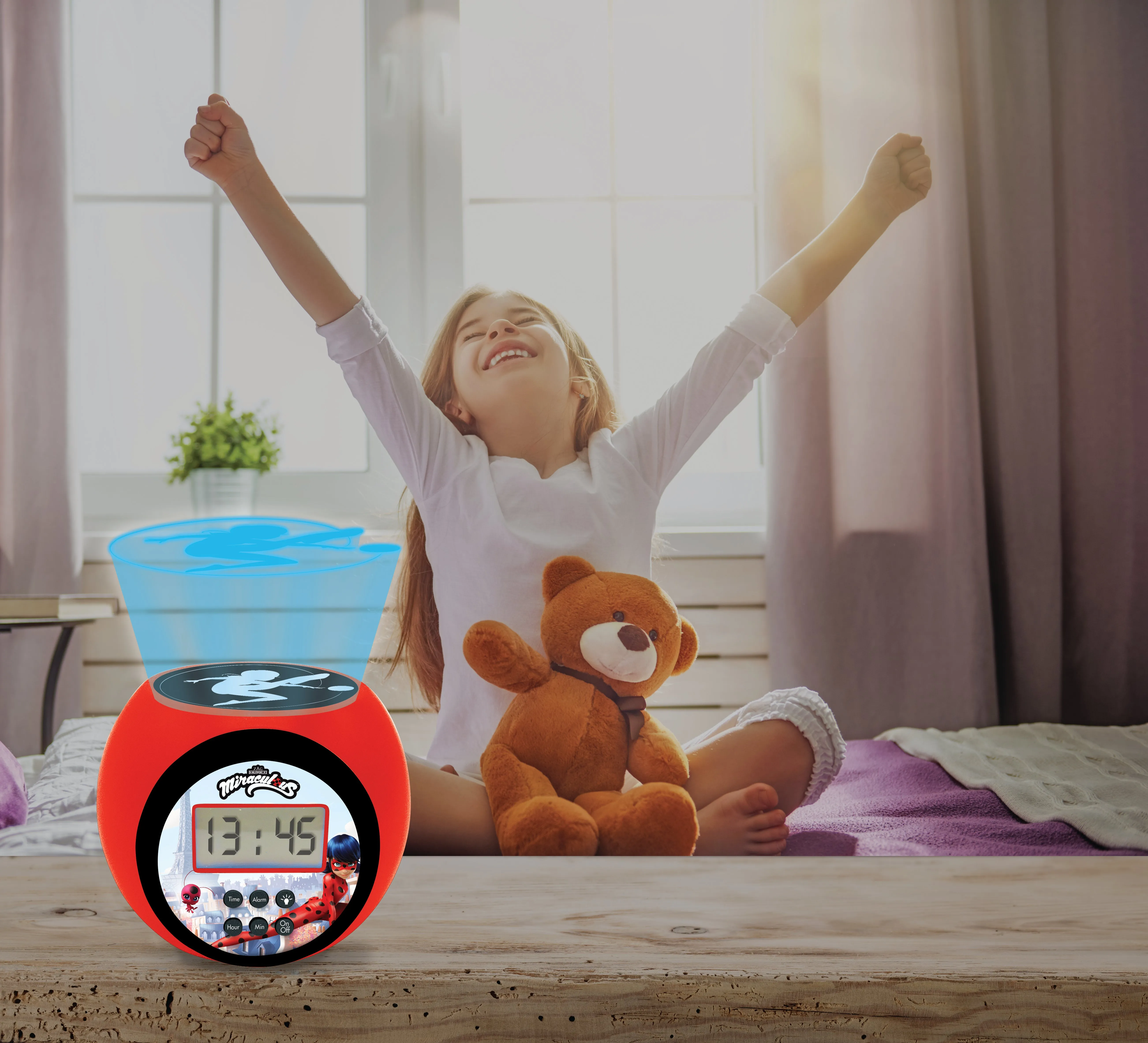 Miraculous Ladybug Projector Alarm Clock - Kids' Nightlight - Red