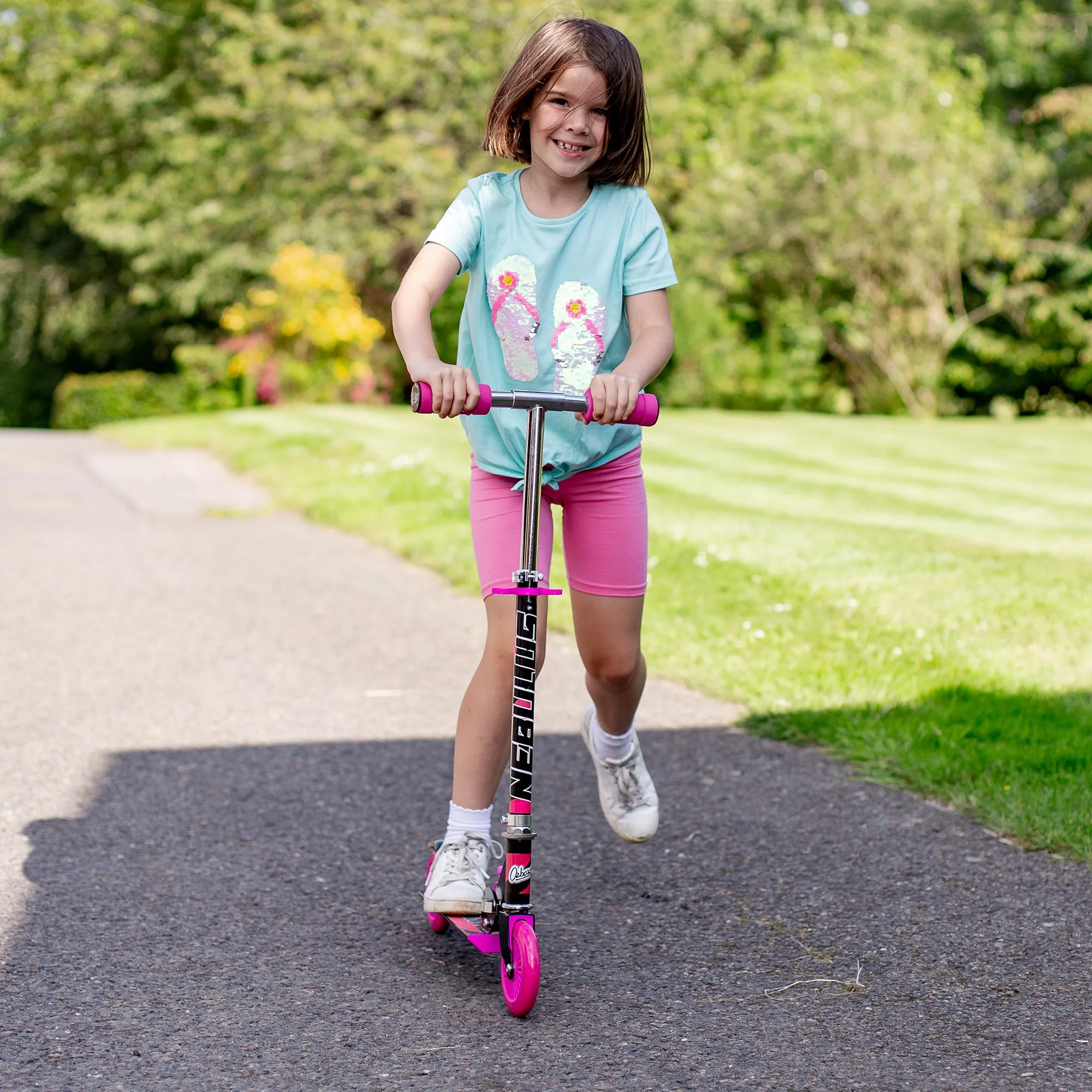 Ozbozz Nebulus Vibrant Kids' Scooter - Pink & Black, Adjustable, Safety-Enhanced