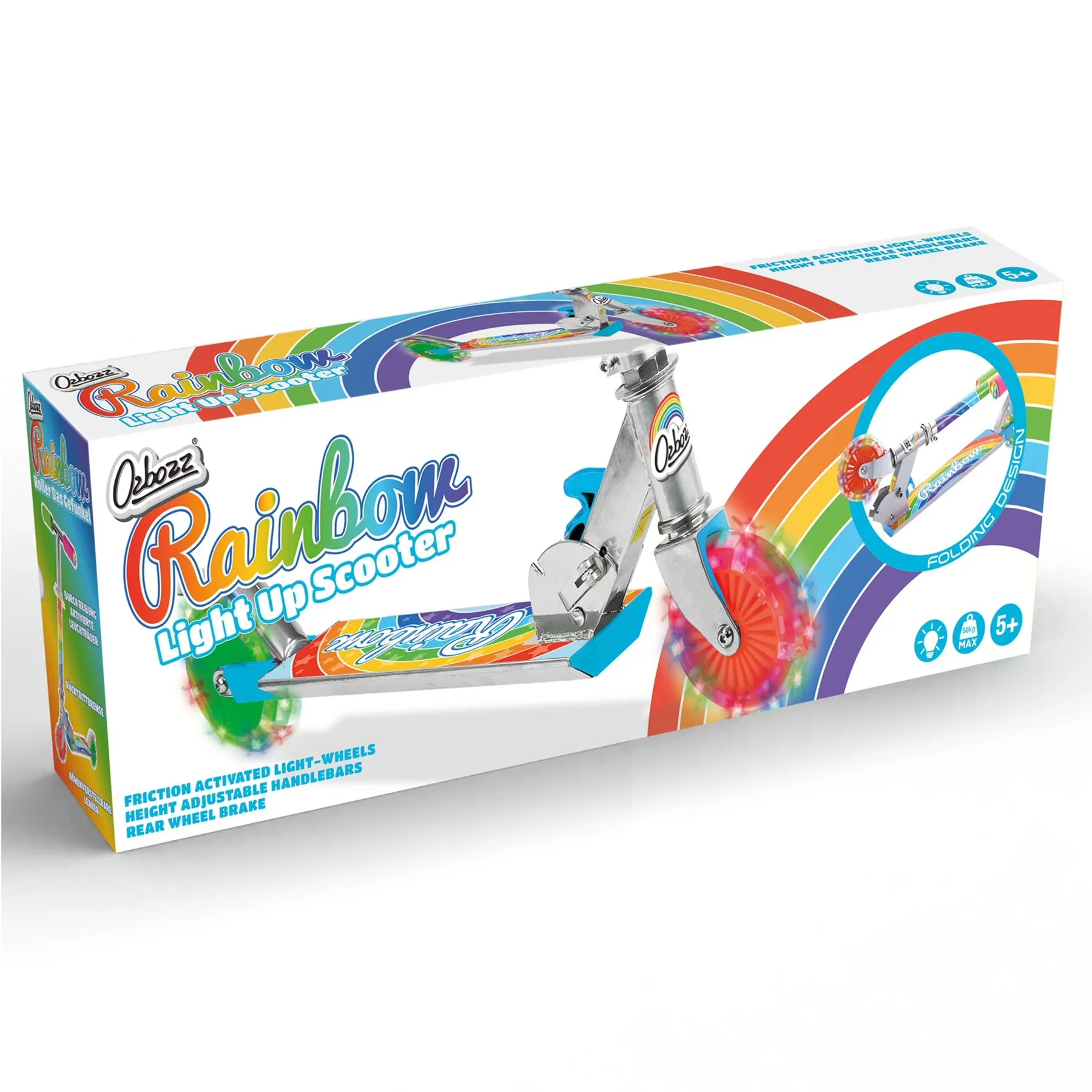 Ozbozz Rainbow Foldable Scooter with Light-Up Wheels for Ages 5 