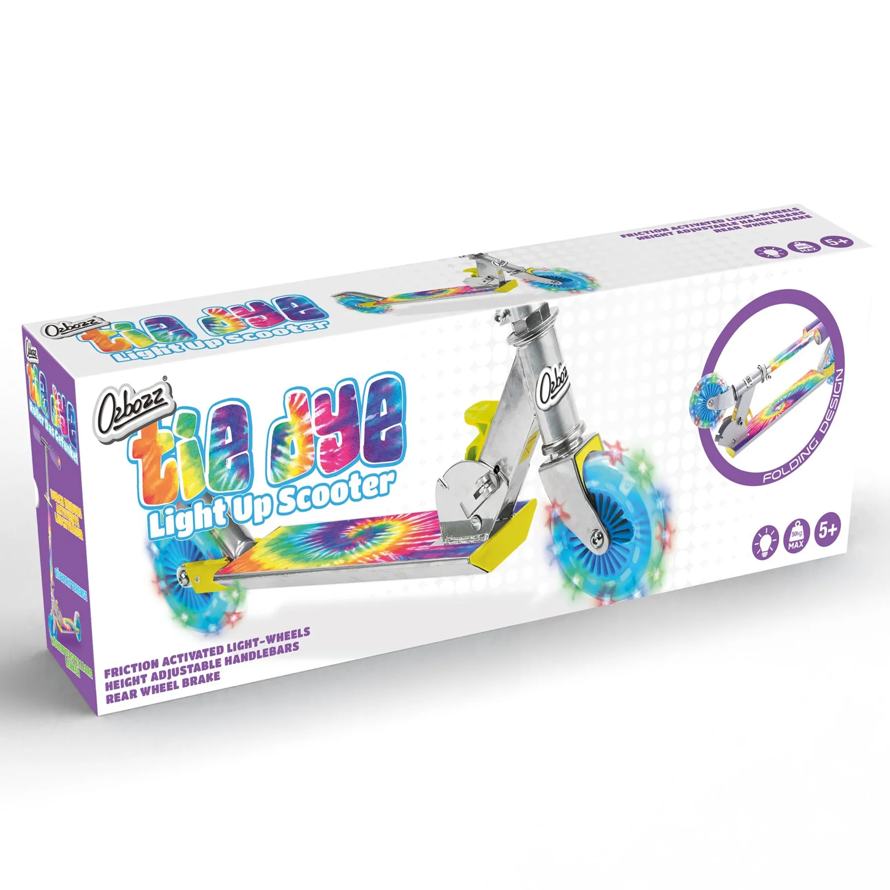 Ozbozz Tie-Dye Foldable Scooter with Light-Up Wheels