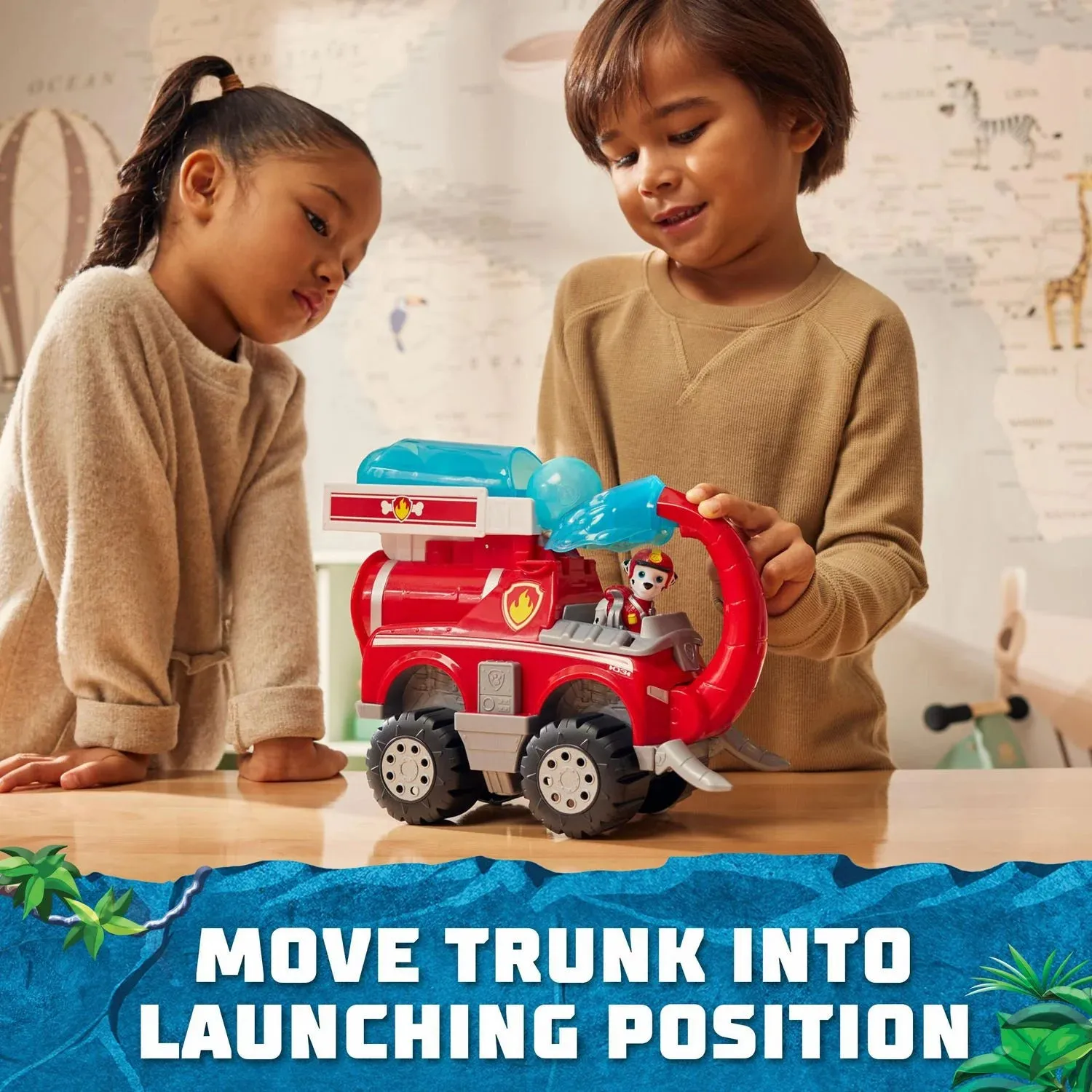 PAW Patrol Jungle Pups Marshall Elephant Fire Toy Truck with Projectile Launcher And Action Figure
