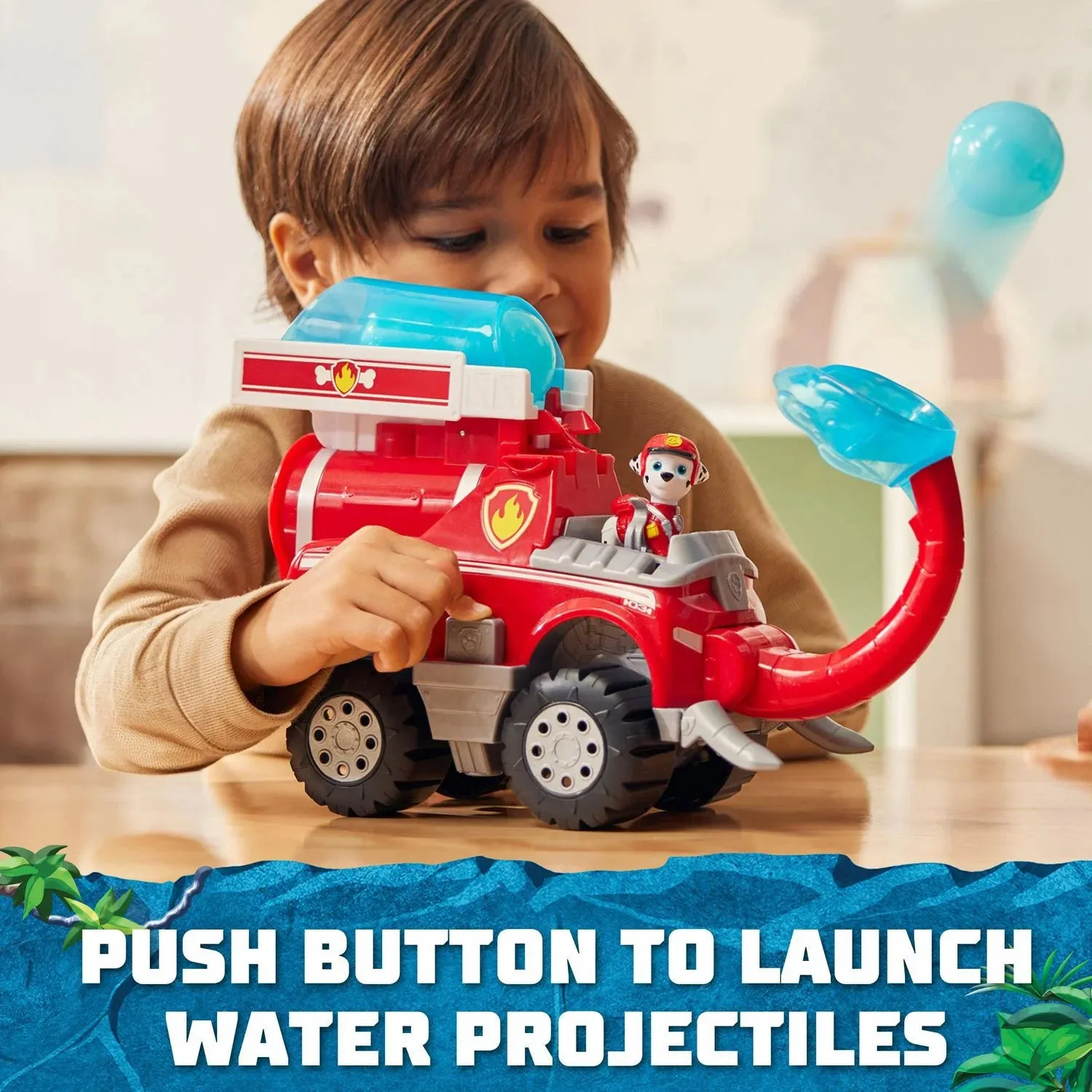PAW Patrol Jungle Pups Marshall Elephant Fire Toy Truck with Projectile Launcher And Action Figure