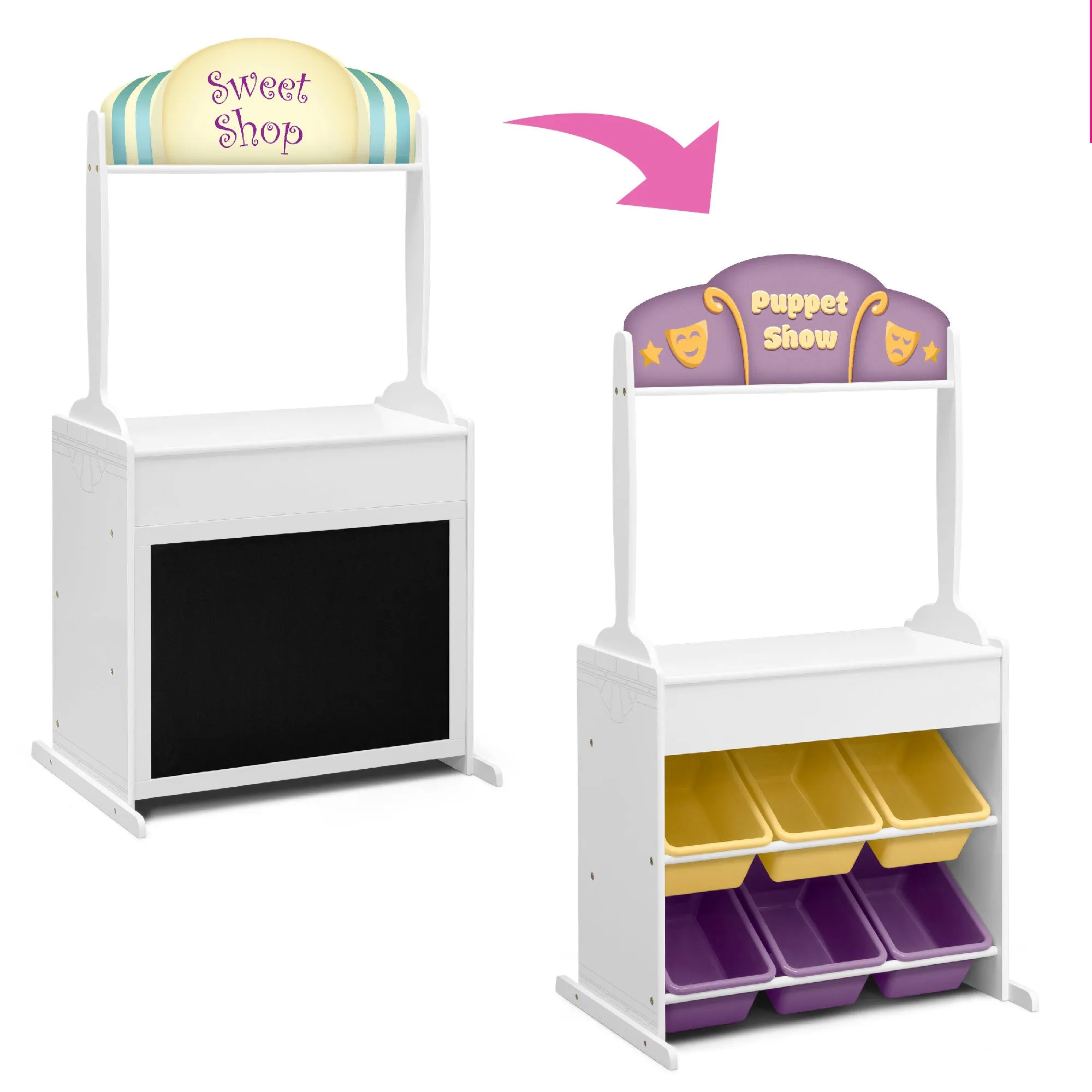 Reversible 4-in-1 Pretend Play Center with Chalkboard & Storage