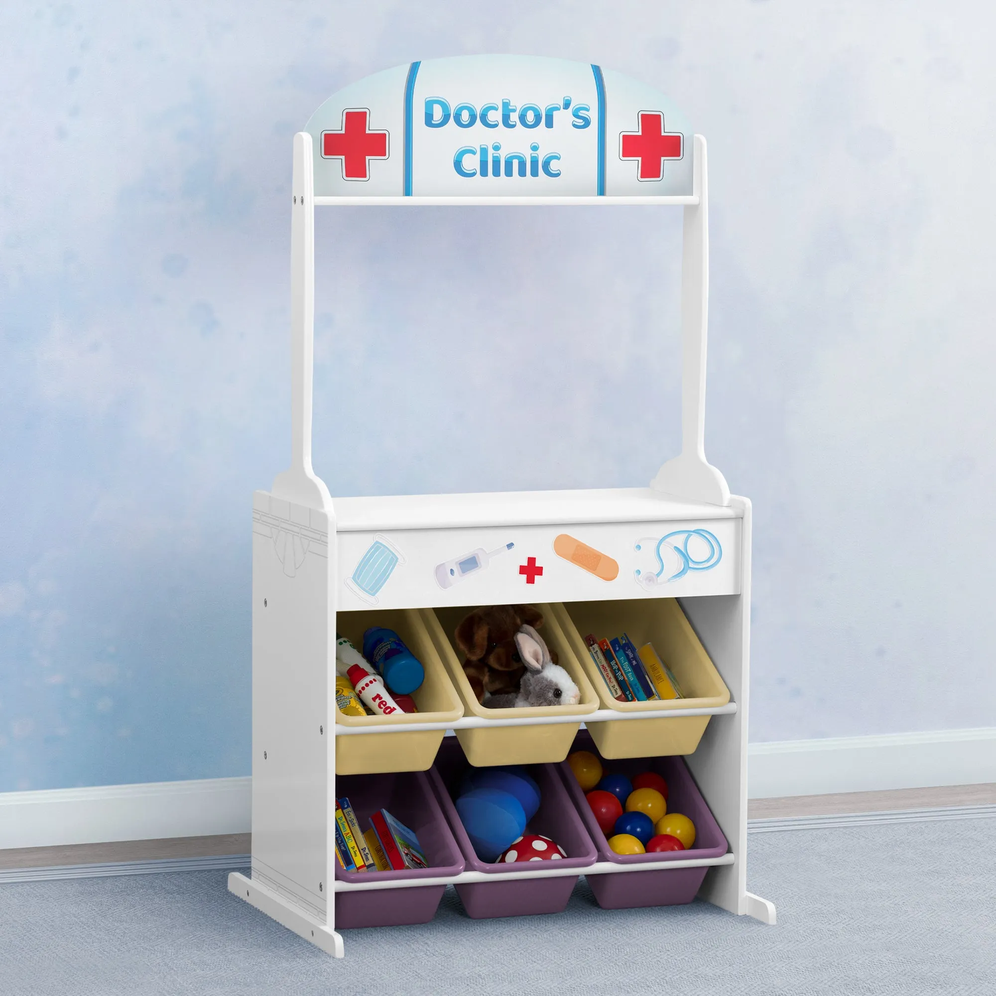 Reversible 4-in-1 Pretend Play Center with Chalkboard & Storage