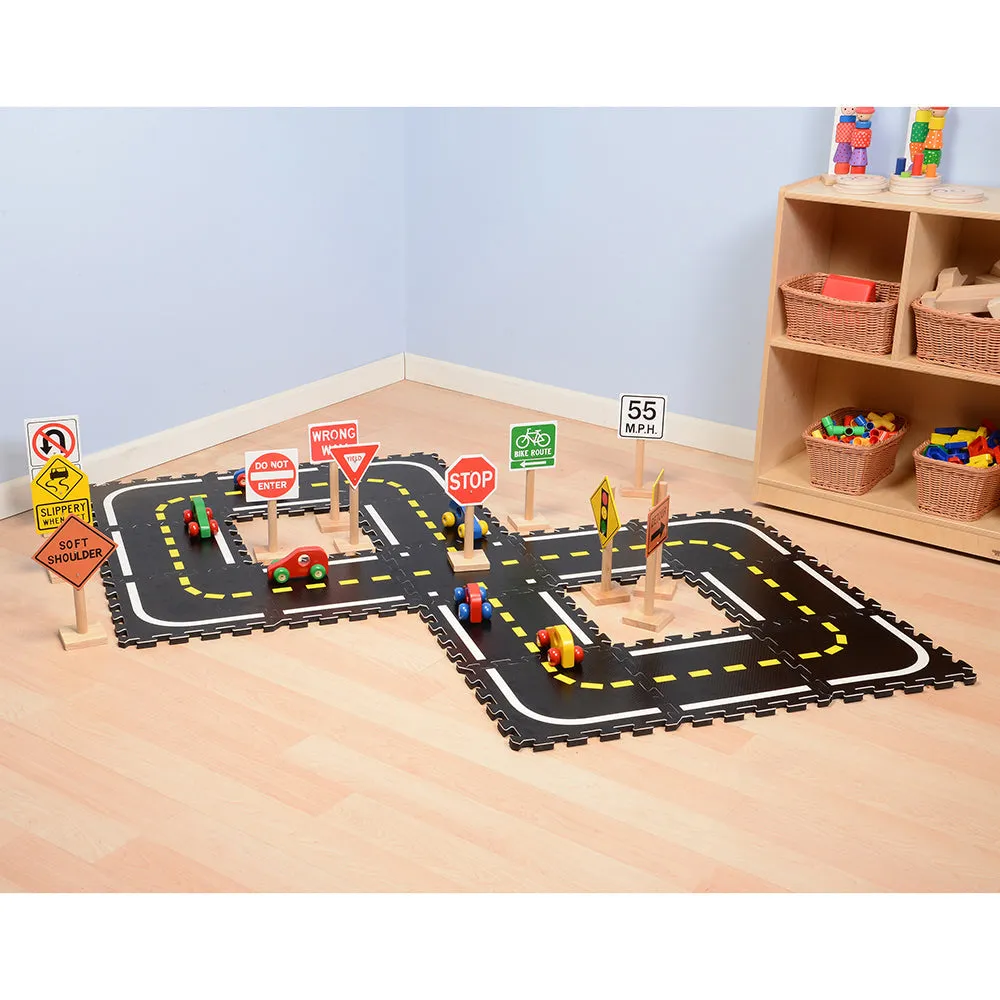 Road Builders Combo Set | 33-Piece Foam Roadway & Wooden Vehicle Playset