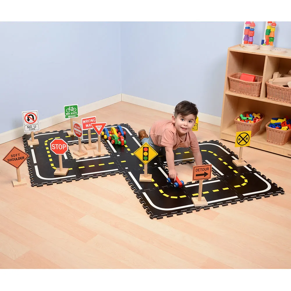 Road Builders Combo Set | 33-Piece Foam Roadway & Wooden Vehicle Playset