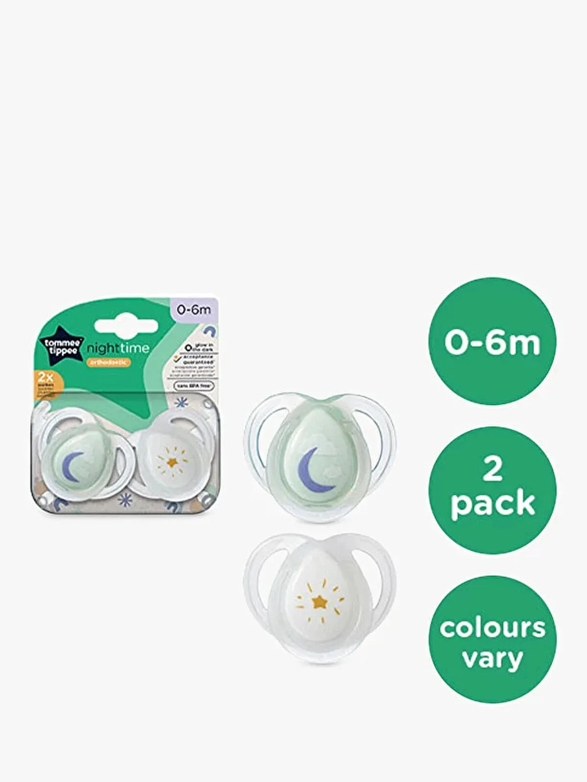 Tommee Tippee Closer to Nature Night Time Soother 0-6 months Pack of 2 Assorted