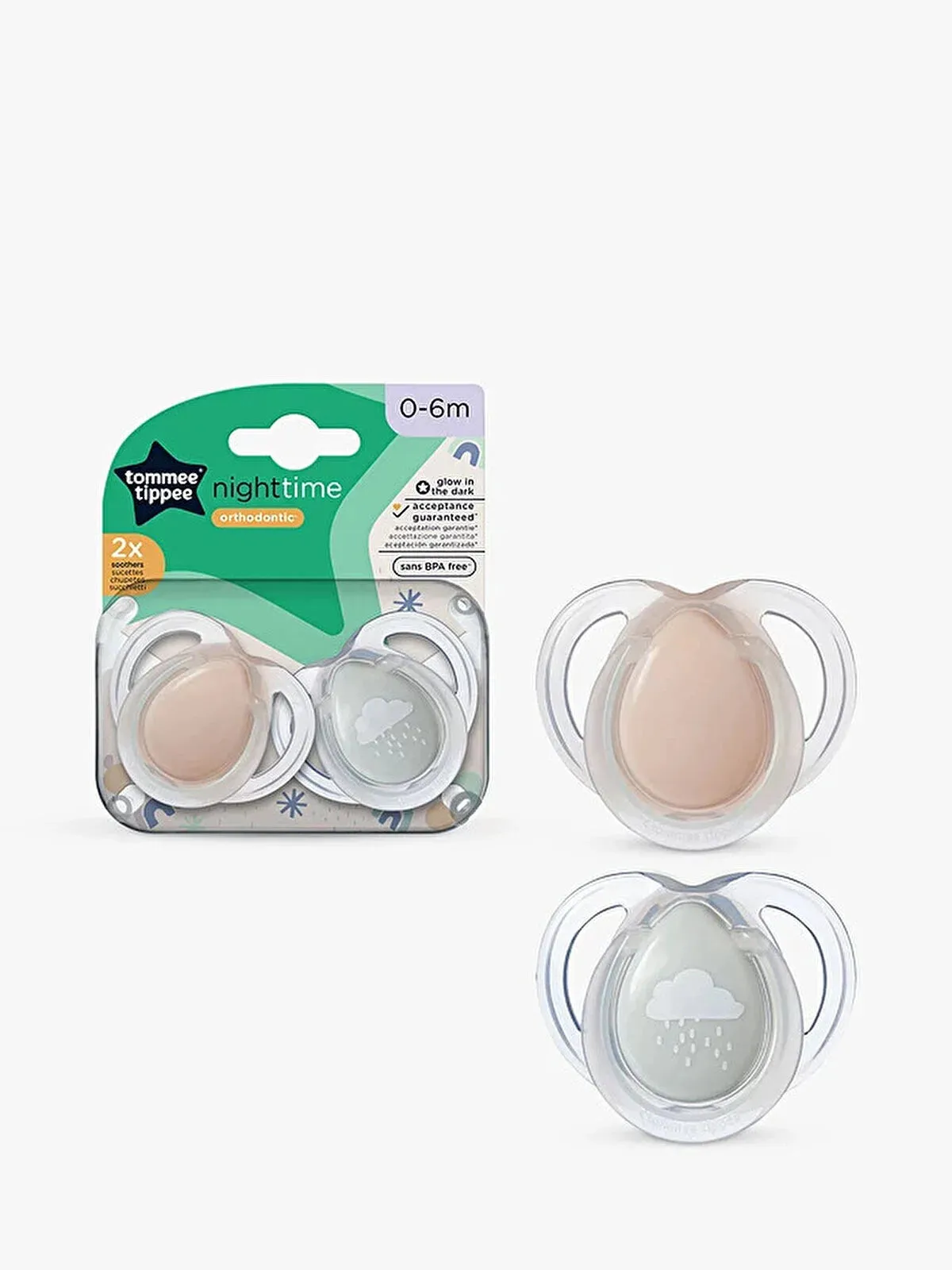 Tommee Tippee Closer to Nature Night Time Soother 0-6 months Pack of 2 Assorted