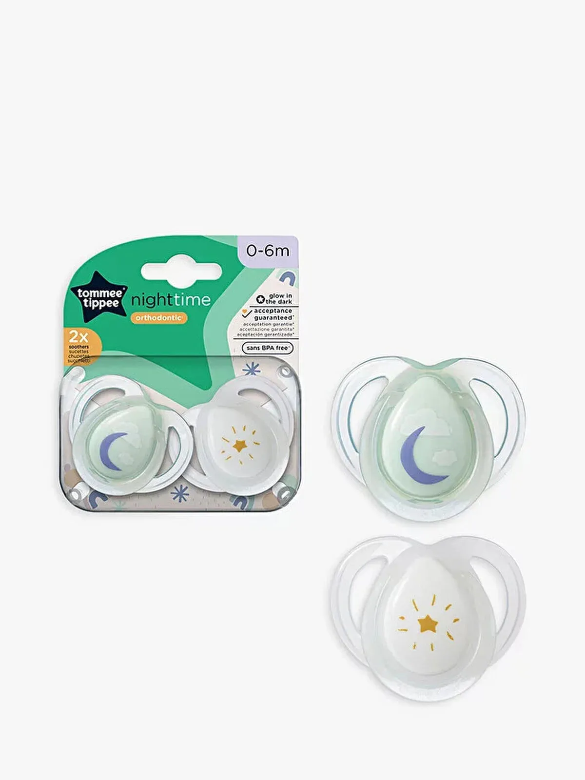 Tommee Tippee Closer to Nature Night Time Soother 0-6 months Pack of 2 Assorted