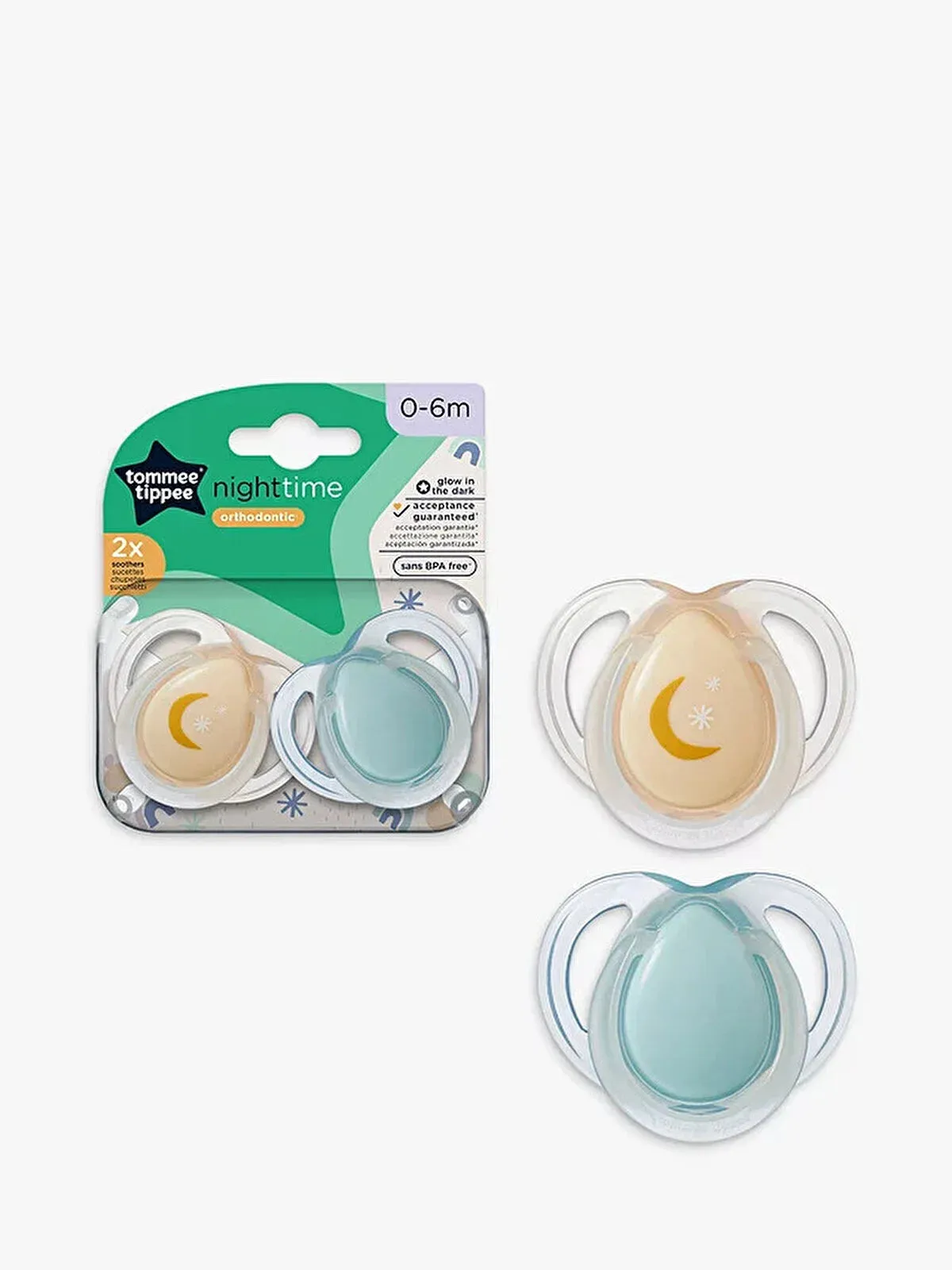 Tommee Tippee Closer to Nature Night Time Soother 0-6 months Pack of 2 Assorted