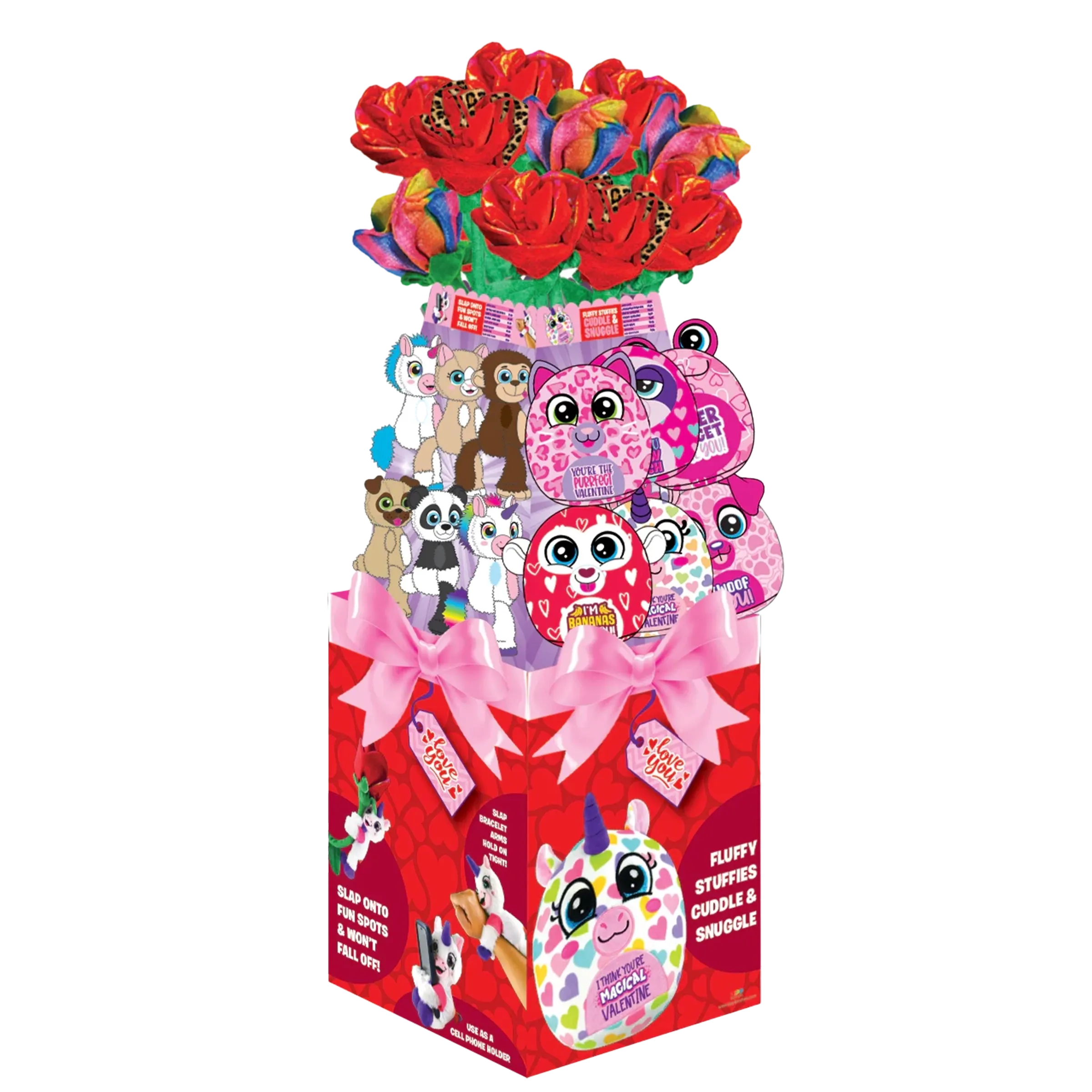 Valentine's Day Plush Rose Assortment Floor Display - 50 Pieces Per Retail Ready Display 88429