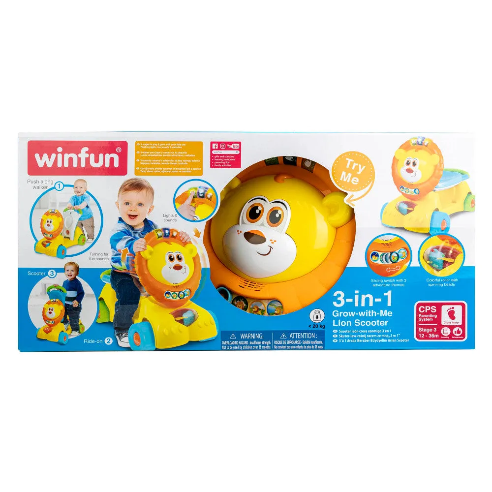 Winfun - 3-In-1 Grow-With-Me Lion Scooter - Interactive Ride