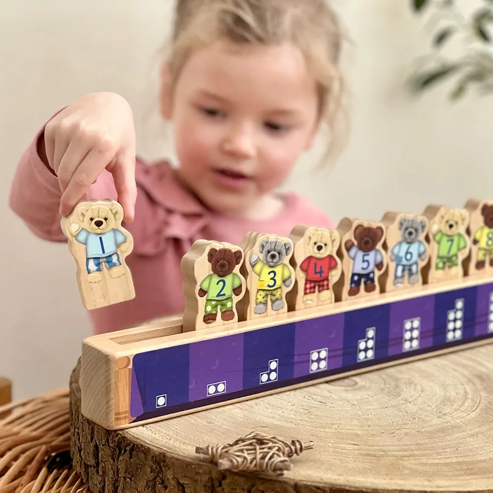 Yellow Door® Ten in a Bed: Wooden Stacking Toy for Learning Numbers 1-10