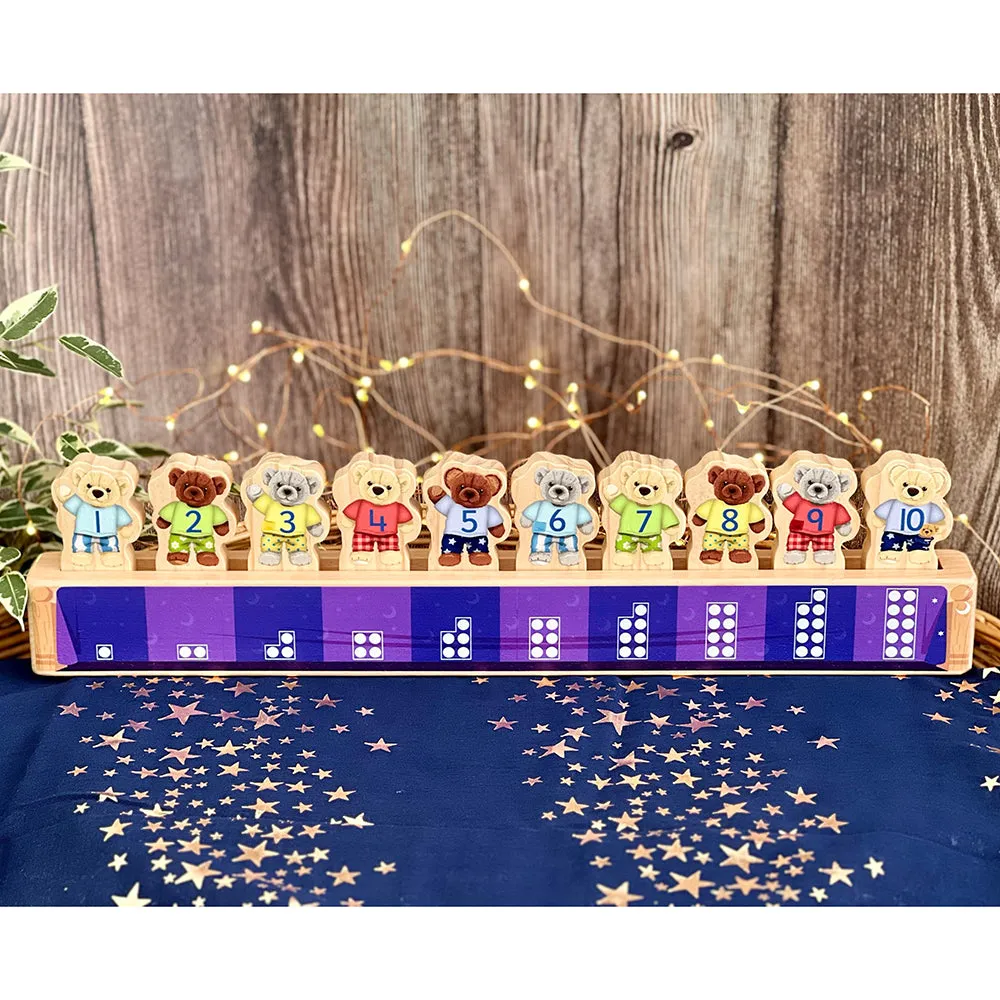 Yellow Door® Ten in a Bed: Wooden Stacking Toy for Learning Numbers 1-10