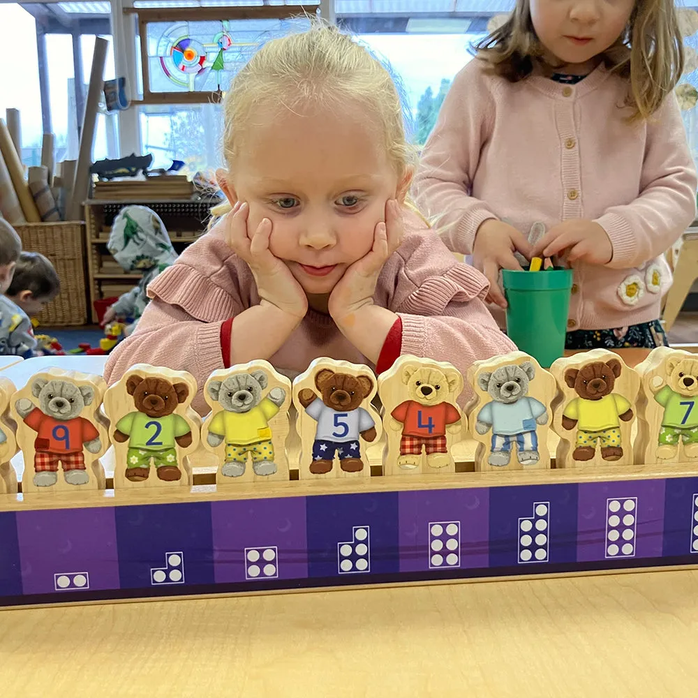 Yellow Door® Ten in a Bed: Wooden Stacking Toy for Learning Numbers 1-10