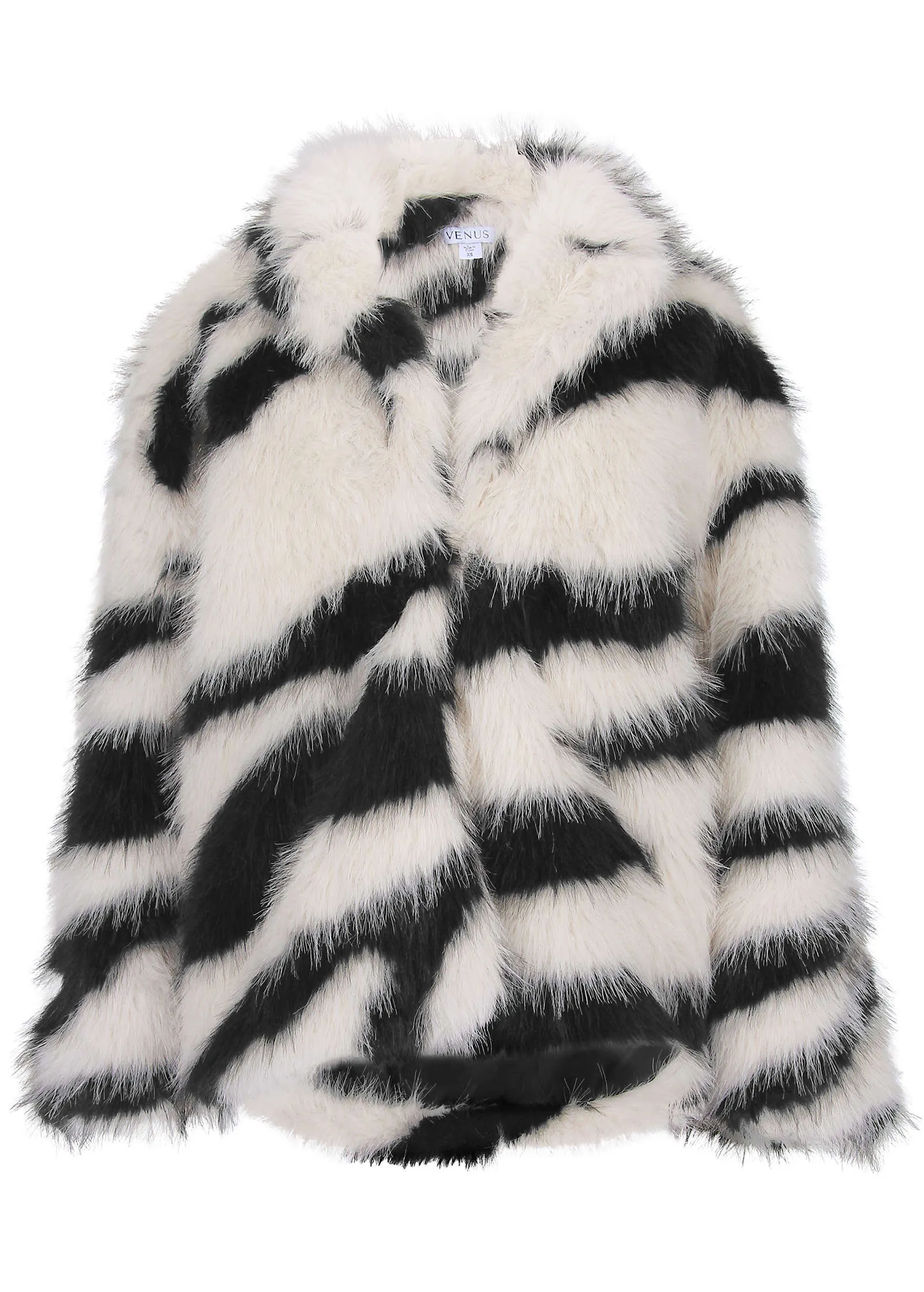Zebra Print Faux Fur Coat - White Multi